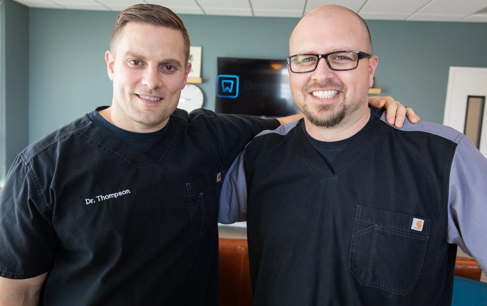 Dr. Tye Thompson and Dr. Jordon Green smiling together at The Dental Studio of Midland